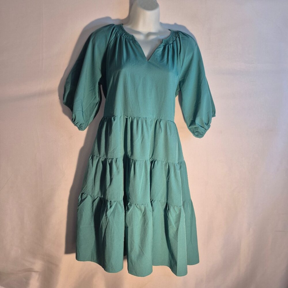 MICHELLE McDOWELL Ruffled peasant dress, Turquoise in size small